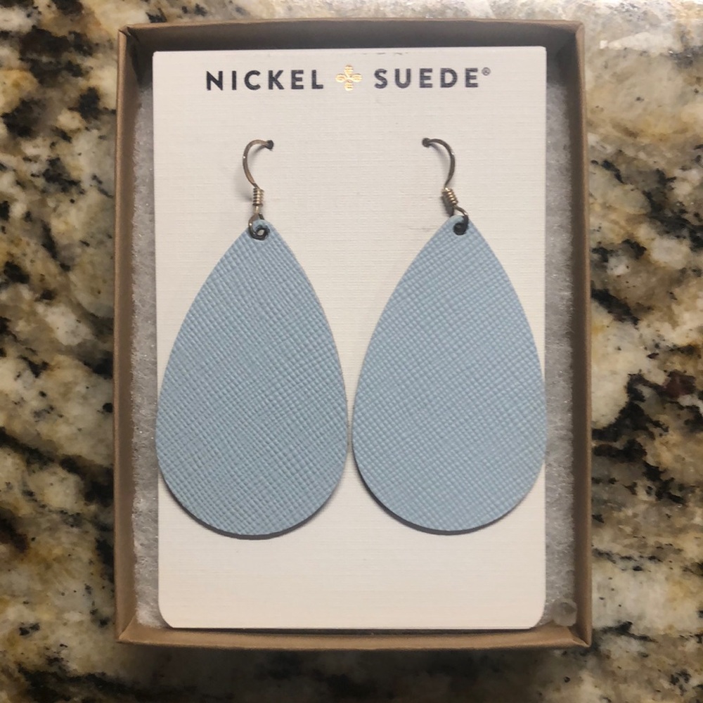 Small Nickel and Suede leather teardrops